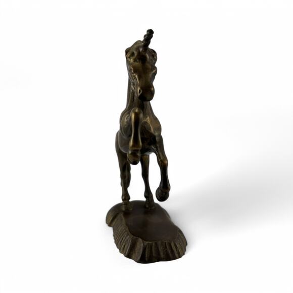 Vintage Solid Brass Rearing Unicorn Figurine – 5.25” Mythical Statue - Picture 5 of 9